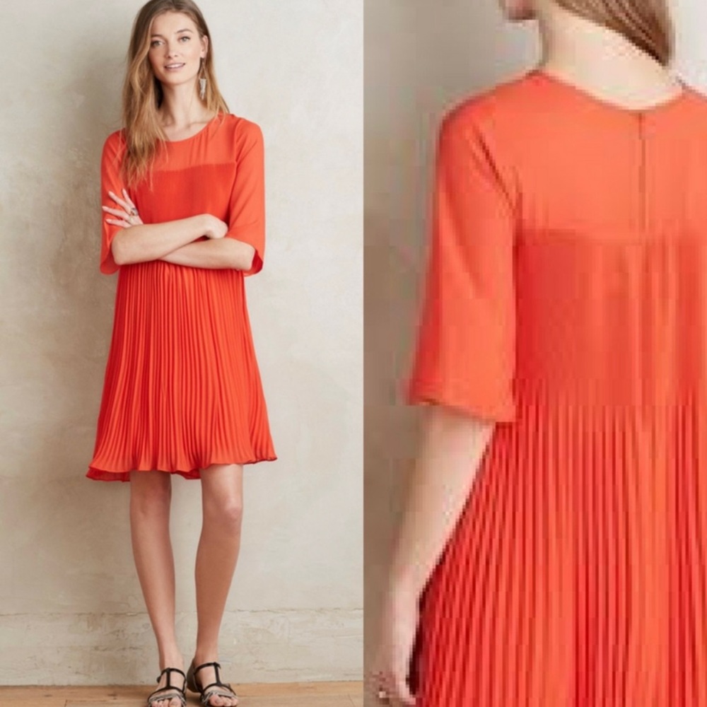 Anthropologie Maeve Edie Swing Red Pleated Dress